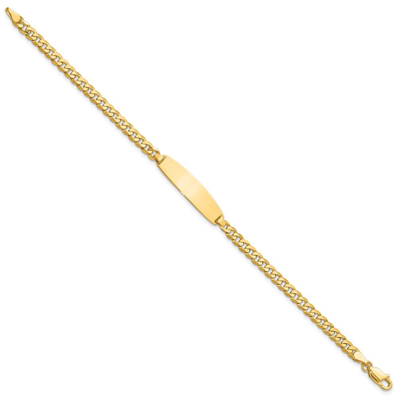 14K Yellow Gold Polished Solid Chain/Solid Plate Flat Curb Link Rounded 32.5x7.4mm Plate 8 Inch ID Bracelet