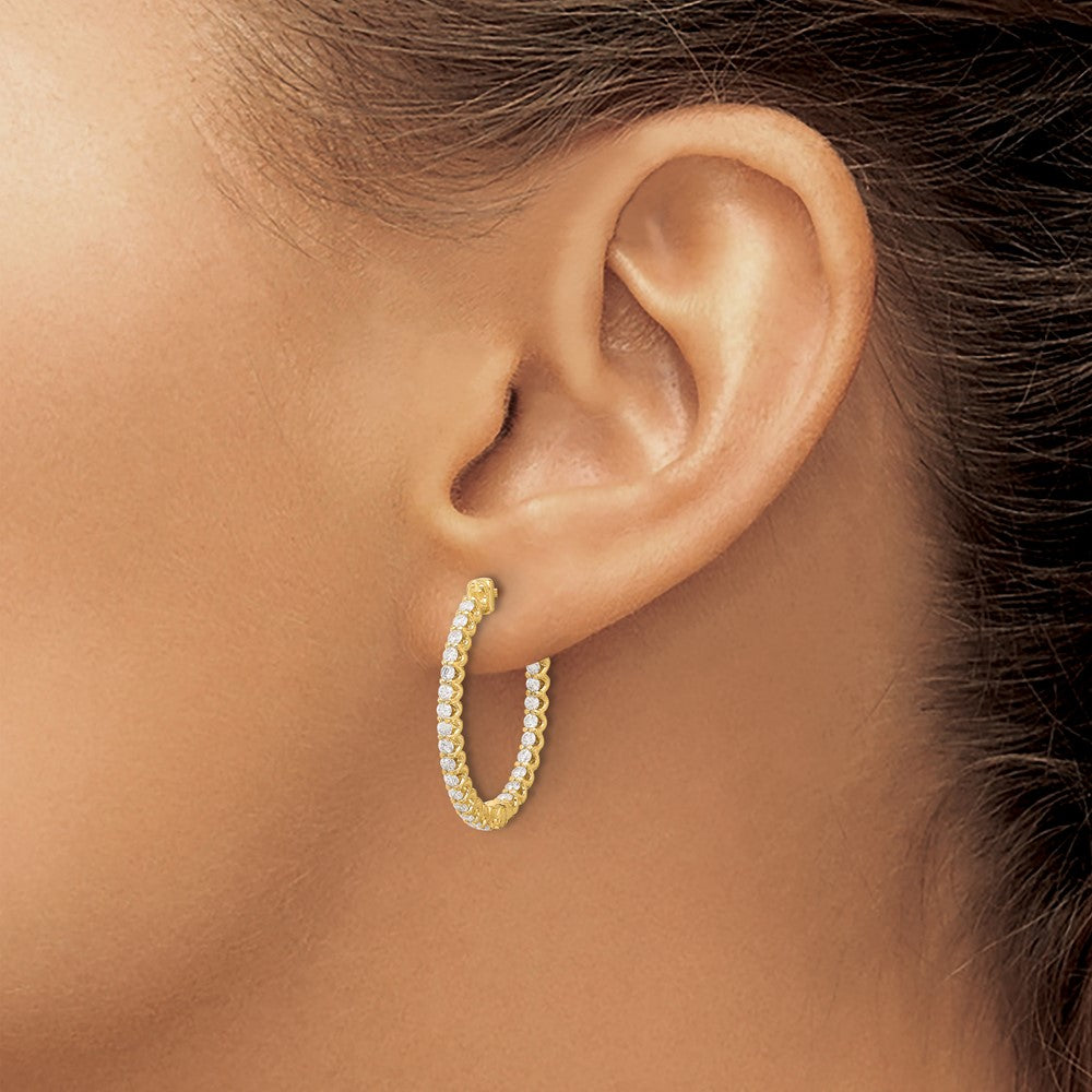 14K Yellow Gold .78 carat Diamond In/Out Oval Hoop w/Safety Clasp Earrings