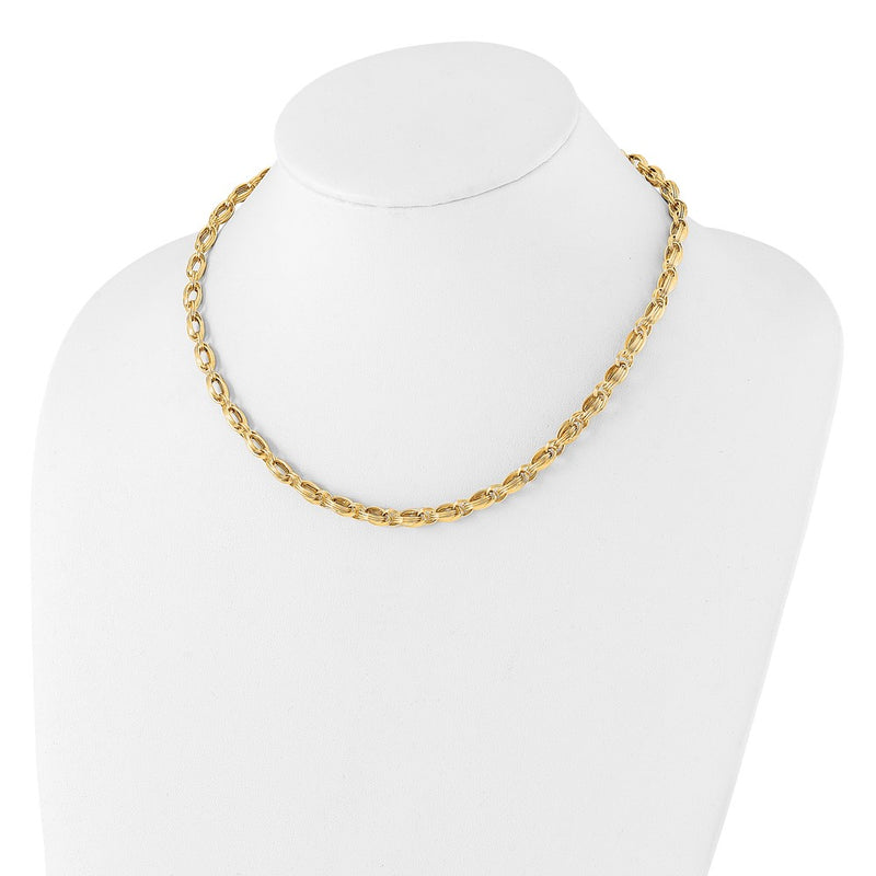 14K Yellow Gold Polished 4.8mm Oval Fancy Triple Link 18 Inch Necklace