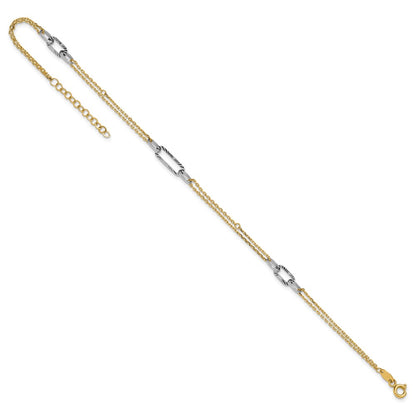 14K Two-Tone Gold Two-tone Polished Diamond-cut 3-Station Plus Extender Total Chain Anklet