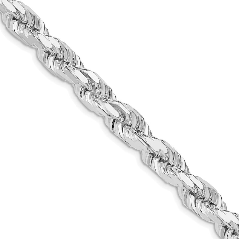 Sterling Silver Rhodium-plated 7.8mm Diamond-cut Rope 28 Inch Chain