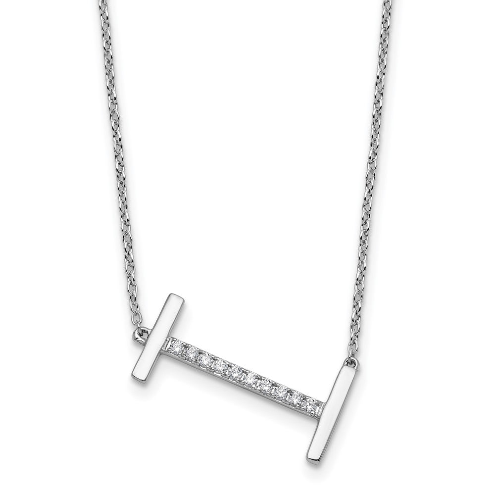 14K White Gold Sideways Diamond Initial I 18 Inch Necklace