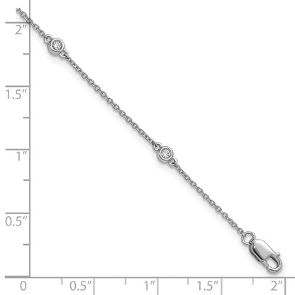 14K White Gold Complete 1/10 carat Bezel-set Diamond and Cable Chain 5-Station 7 Inch Bracelet