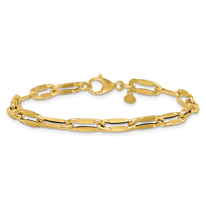 14K Yellow Gold Polished 5.5mm Flattened Oval Cable Fancy Link 7.5 Inch Bracelet
