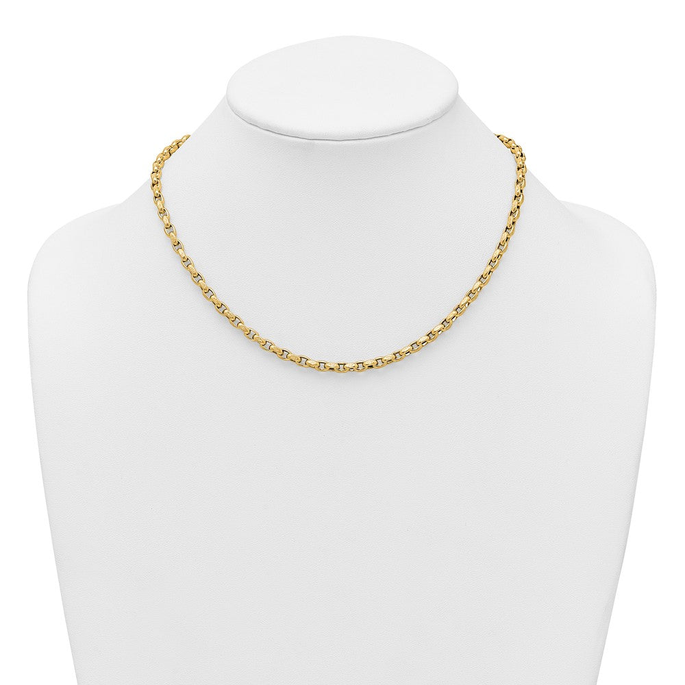 14K Yellow Gold Polished 4mm Fancy Textured Rolo Link 17.25 Inch Necklace