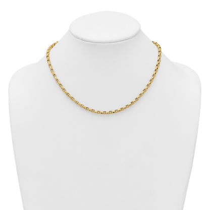 14K Yellow Gold Polished 4mm Fancy Textured Rolo Link 17.25 Inch Necklace