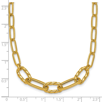 14K Yellow Gold Polished Fancy Oval and Twisted Link 18 Inch Paperclip Necklace