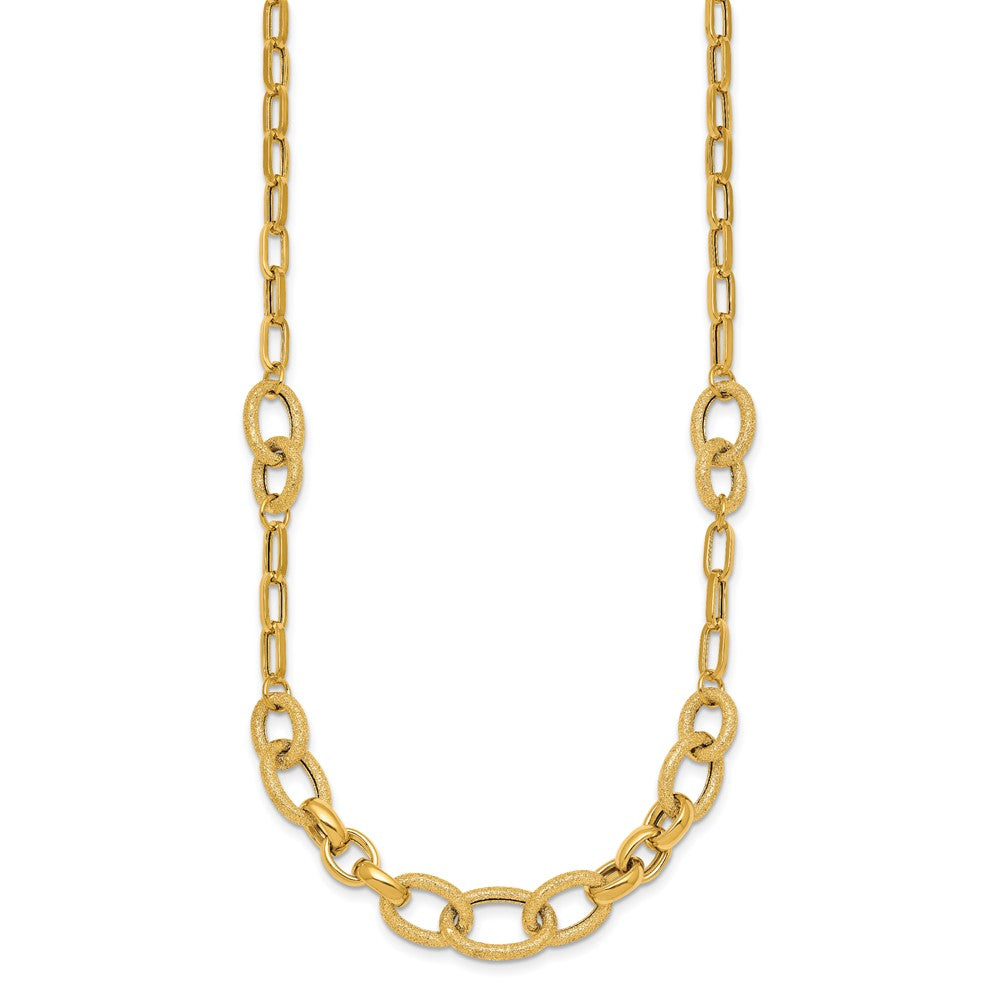 14K Yellow Gold Polished and Textured Link 17.25 Inch Necklace
