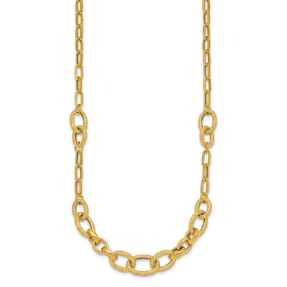 14K Yellow Gold Polished and Textured Link 17.25 Inch Necklace