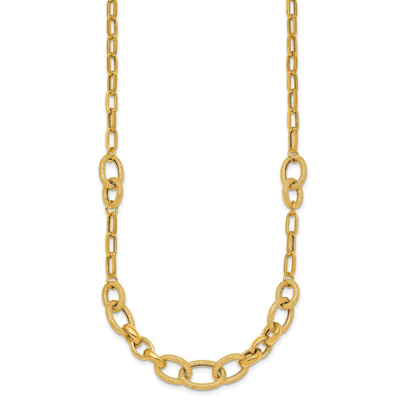 14K Yellow Gold Polished and Textured Link 17.25 Inch Necklace