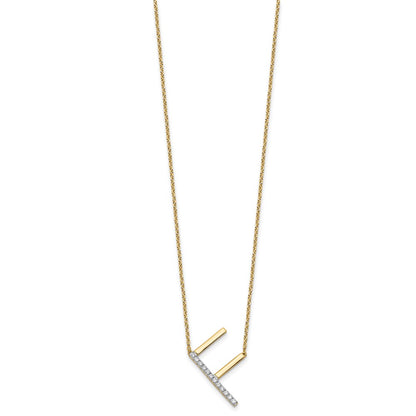 14K Yellow Gold Sideways Diamond Initial F 18 Inch Necklace