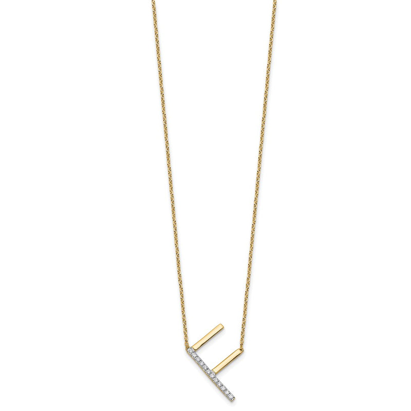14K Yellow Gold Sideways Diamond Initial F 18 Inch Necklace