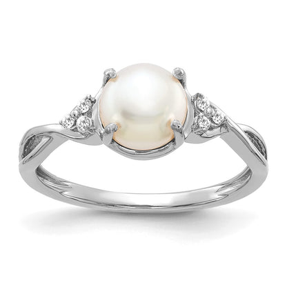 14K White Gold 7mm June/Freshwater Cultured Pearl and Diamond Ring