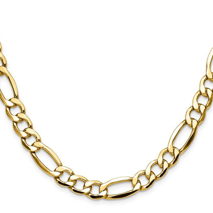 14K Yellow Gold 9.4mm Semi-Solid Figaro Chain Necklace