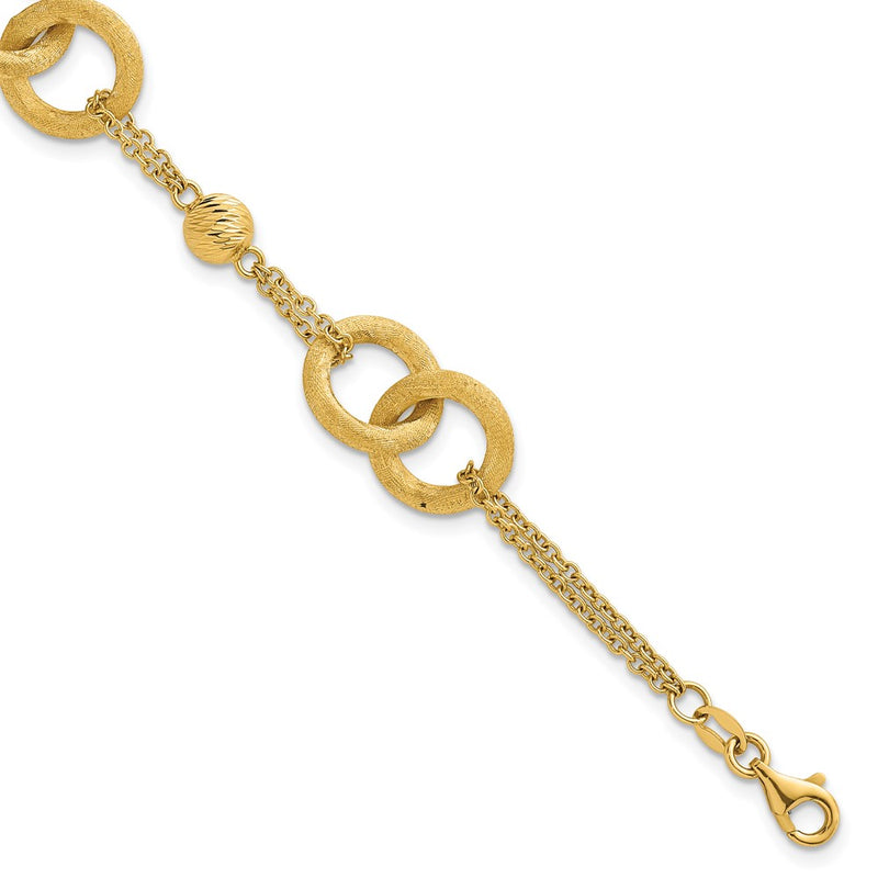 14K Yellow Gold Polished And Brushed Double Loop and Chain Bracelet with Extender