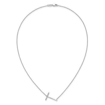 14K White Gold Sideways Diamond Initial T 18 Inch Necklace