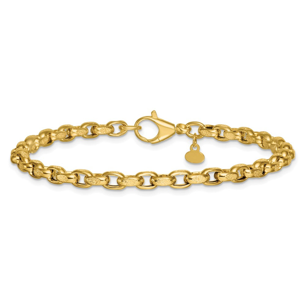 14K Yellow Gold Polished 3.8mm Fancy Textured Rolo Link 7.75 Inch Bracelet