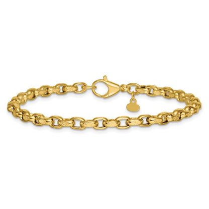 14K Yellow Gold Polished 3.8mm Fancy Textured Rolo Link 7.75 Inch Bracelet
