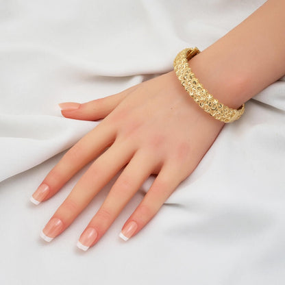 14K Yellow Gold Embossed Hinged Cuff Bangle