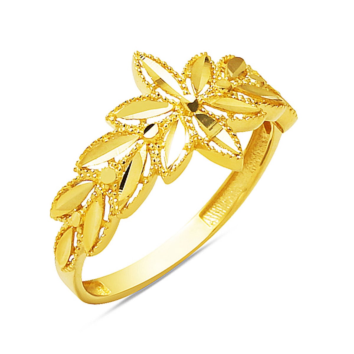 14K Yellow Gold Lotus Wheat Ring