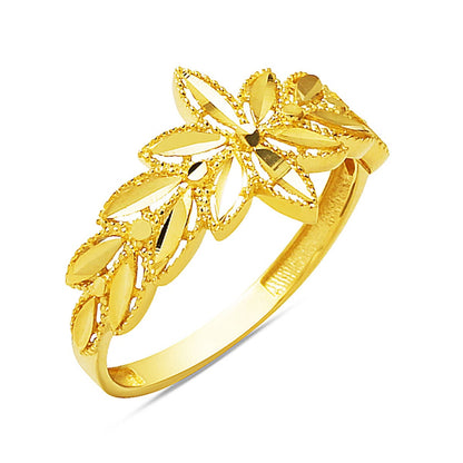 14K Yellow Gold Lotus Wheat Ring