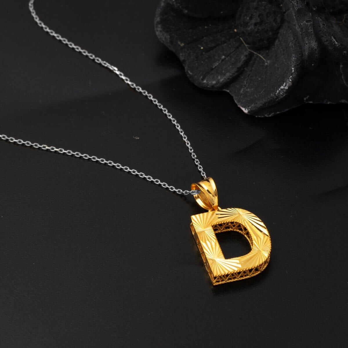 22K Yellow Gold Three Dimensional Initial D Pendant