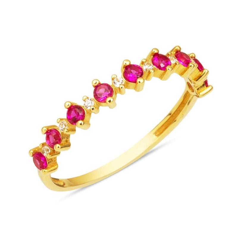 14K Yellow Gold Ruby Sparkle Half Eternity Cubic Zirconia Ring