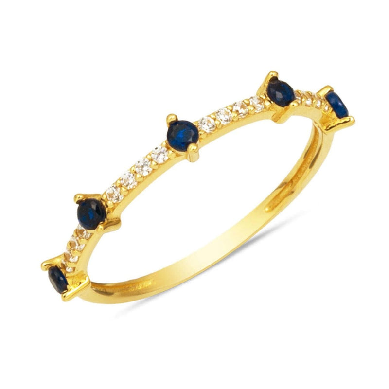 14K Yellow Gold Half Eternity Navy Blue Cubic Zirconia Ring