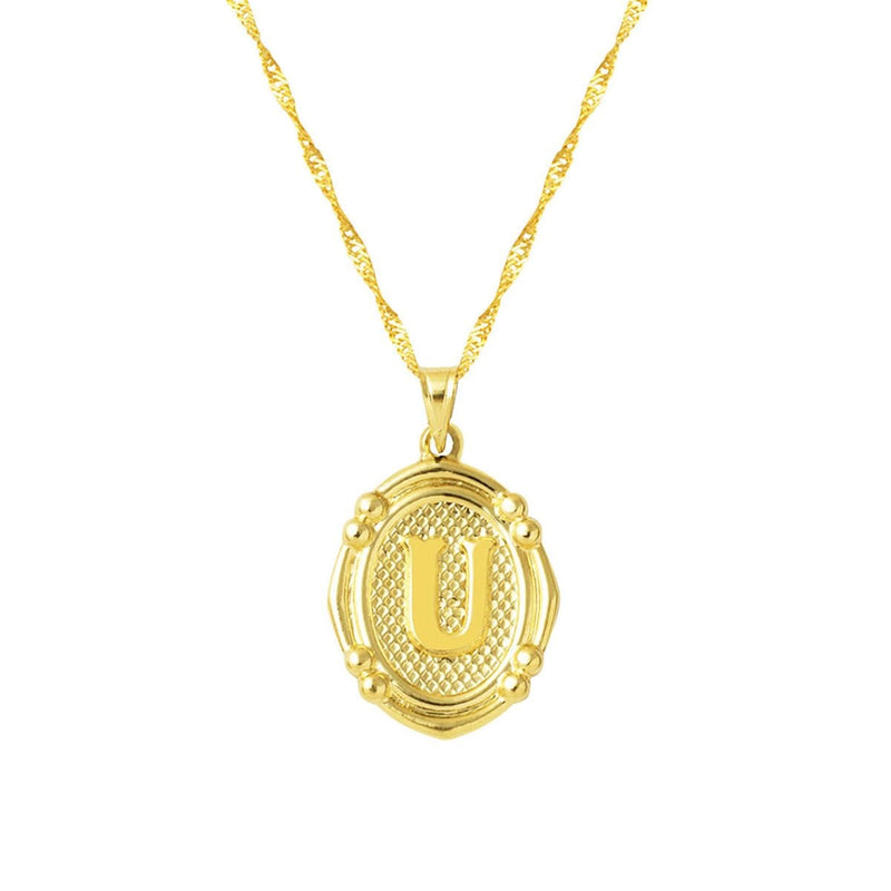 14K Yellow Gold Italian U Initial Necklace