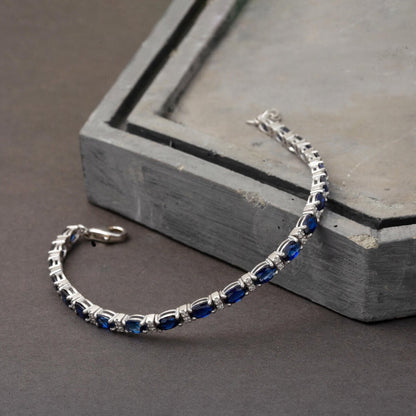 14K White Gold Tennis Diamond Sapphire Bracelet