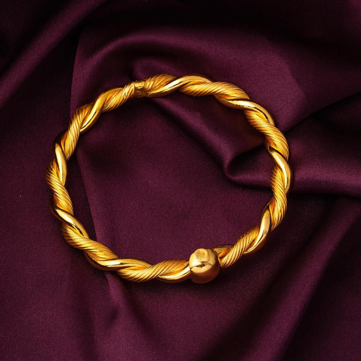 22K Yellow Gold Erzurum Twisted Hinged Cuff Bangle (20.5 g)