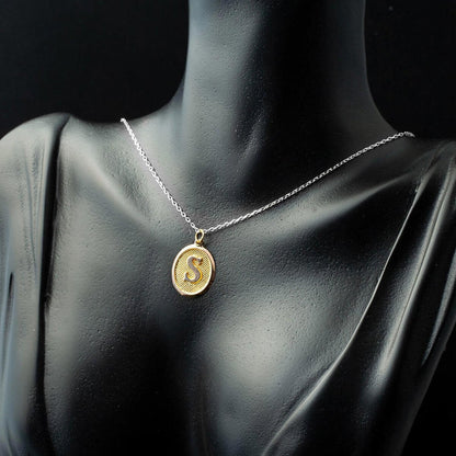 14K Yellow Gold Initial S Oval Pendant