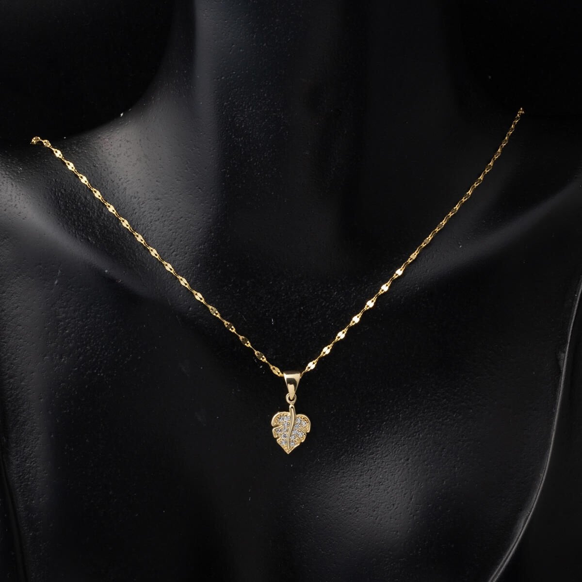 14K Yellow Gold Leaf Minimalist Cubic Zirconia Necklace