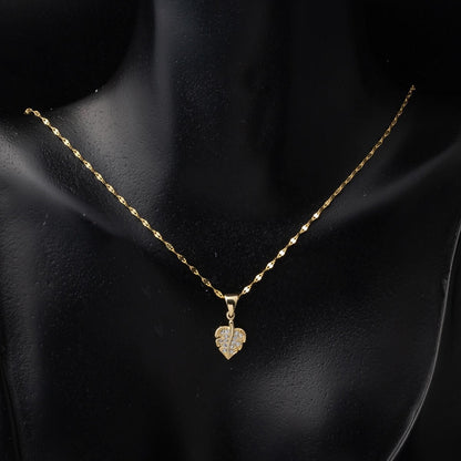 14K Yellow Gold Leaf Minimalist Cubic Zirconia Necklace