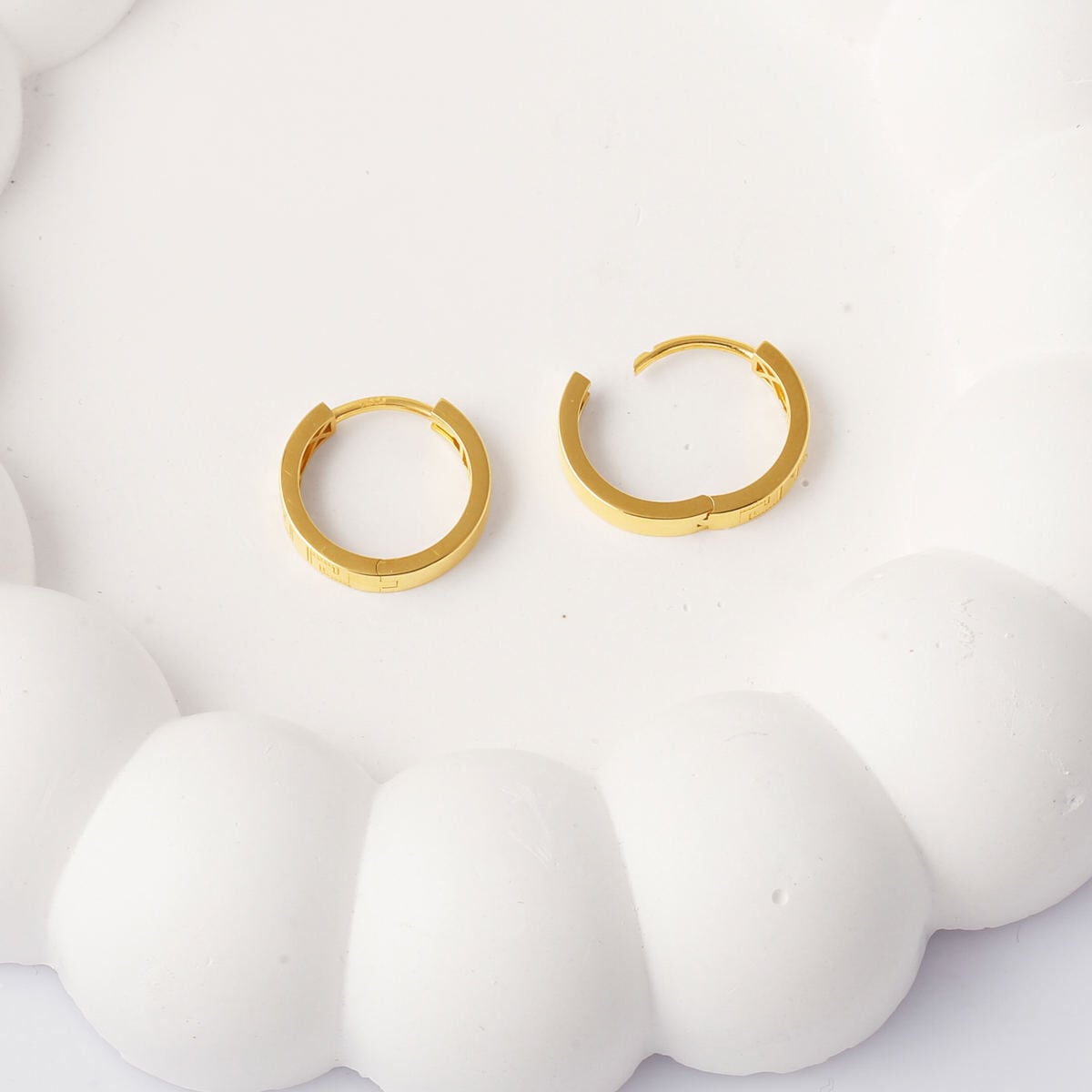 14K Yellow Gold Double Sided Modern Hoop Earrings