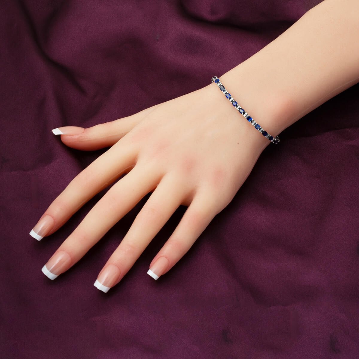 14K White Gold Tennis Diamond Sapphire Bracelet