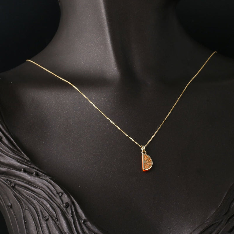 14K Yellow Gold Orange Slice Enamel Necklace