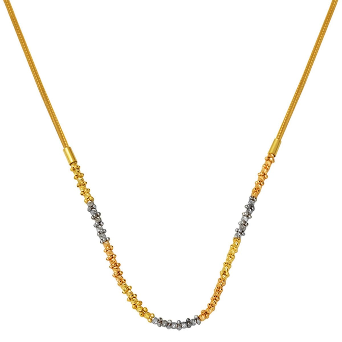 14K Yellow Gold Tri-Color Gold Bead Cubic Zirconia Necklace