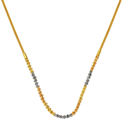 14K Yellow Gold Tri-Color Gold Bead Cubic Zirconia Necklace