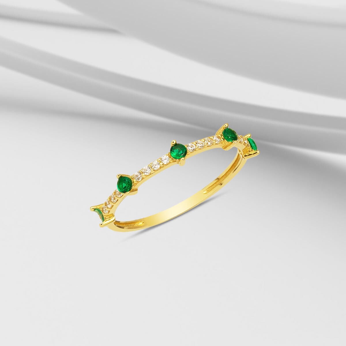 14K Yellow Gold Half Eternity Green Cubic Zirconia Ring