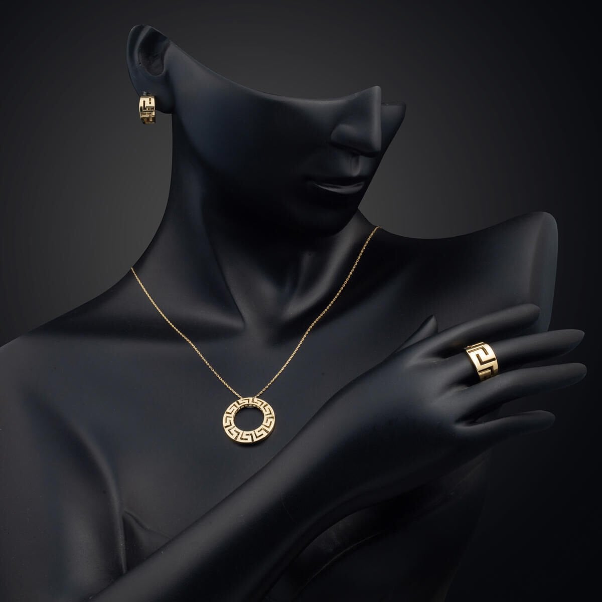 14K Yellow Gold Designer Inspired Hoop 3-Piece Jewelry Set