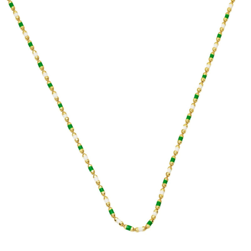 14K Yellow Gold Green Enamel Chain Necklace