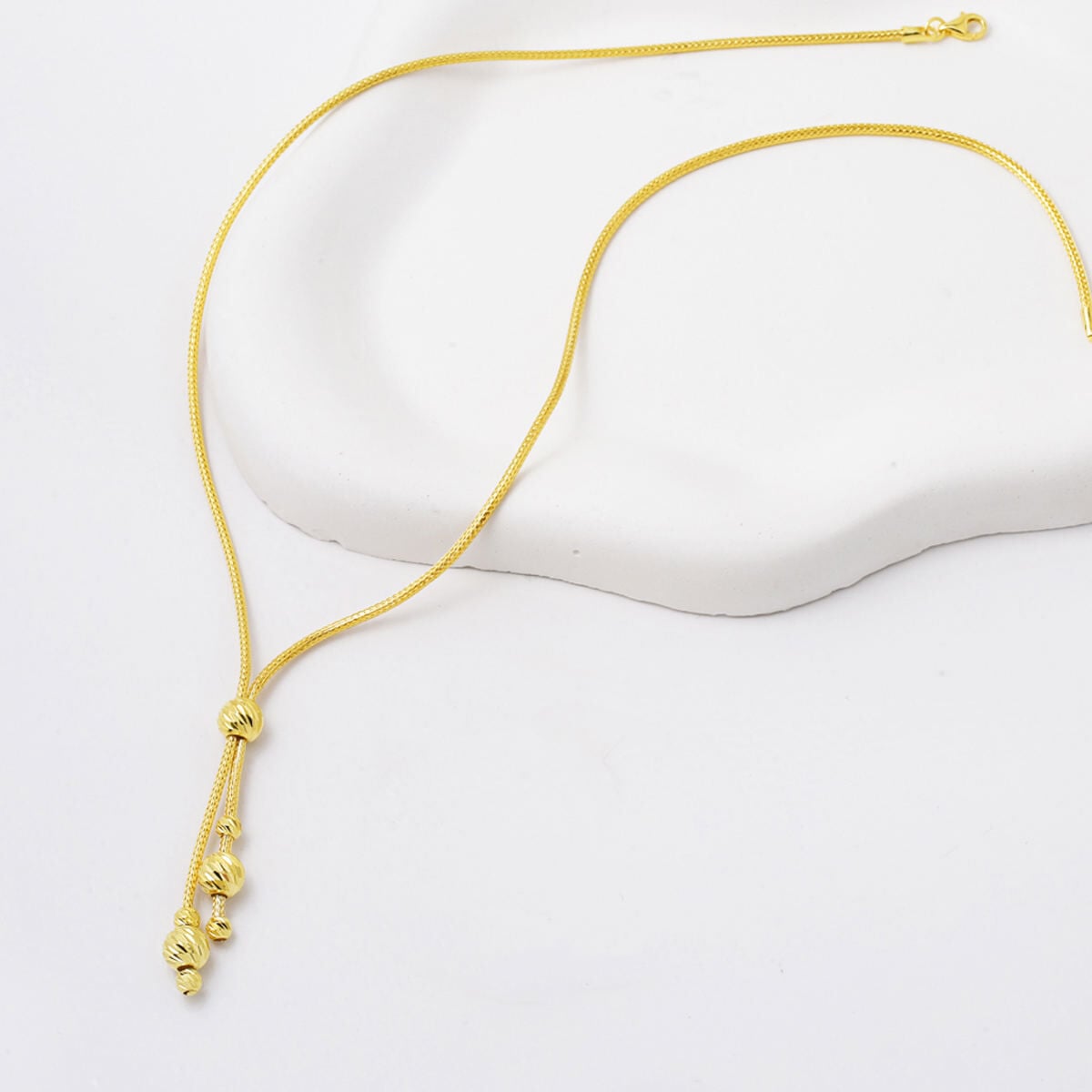 14K Yellow Gold Braided Chain Gold Bead Necklace