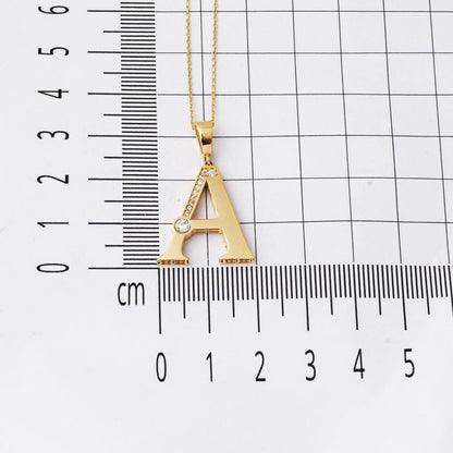 14K Yellow Gold Lettera Large A Initial Cubic Zirconia Necklace