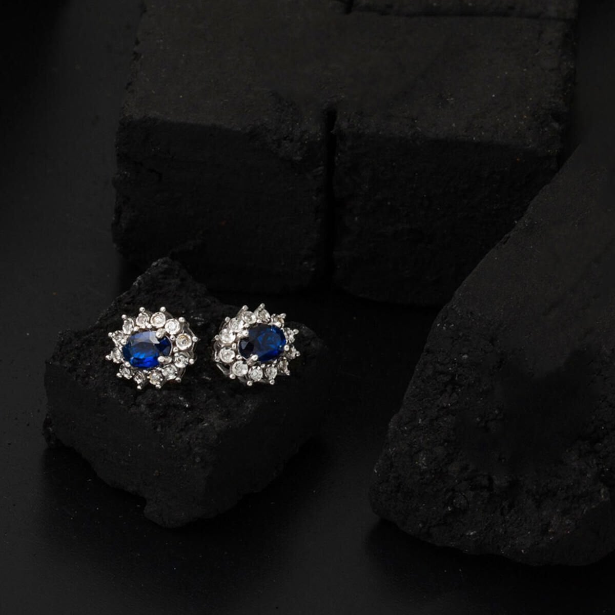 14K White Gold 1.20 Ct Diamond Sapphire Earrings
