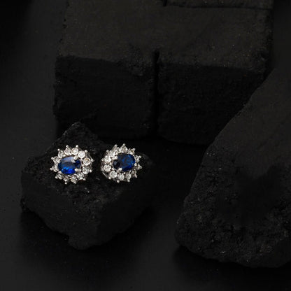 14K White Gold 1.20 Ct Diamond Sapphire Earrings