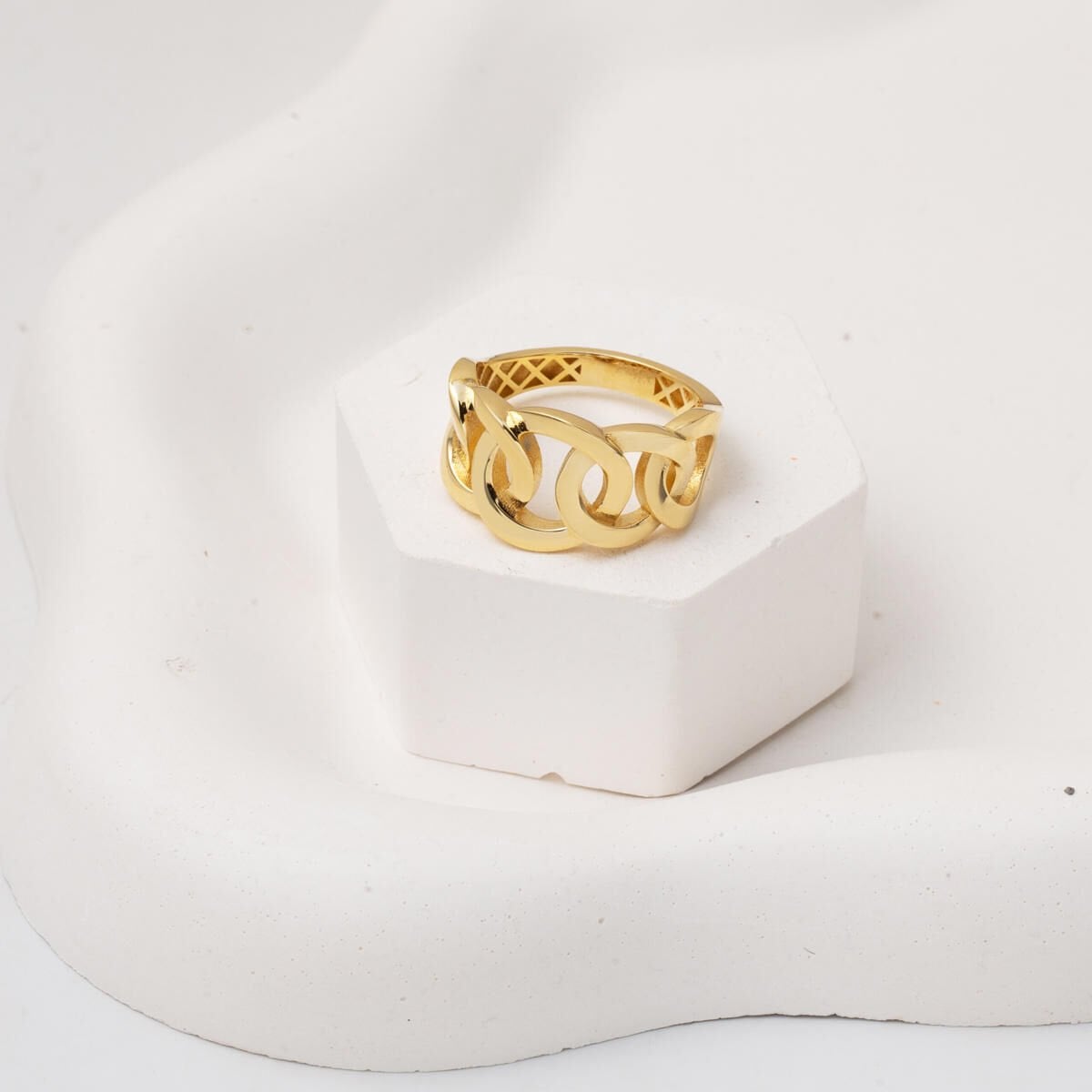 14K Yellow Gold Infinity Chain Ring
