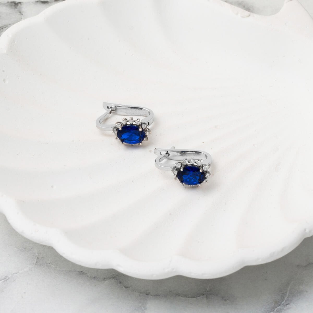 14K White Gold Diamond Sapphire Earrings