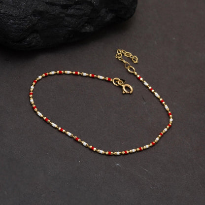 14K Yellow Gold Rose Enamel Bracelet