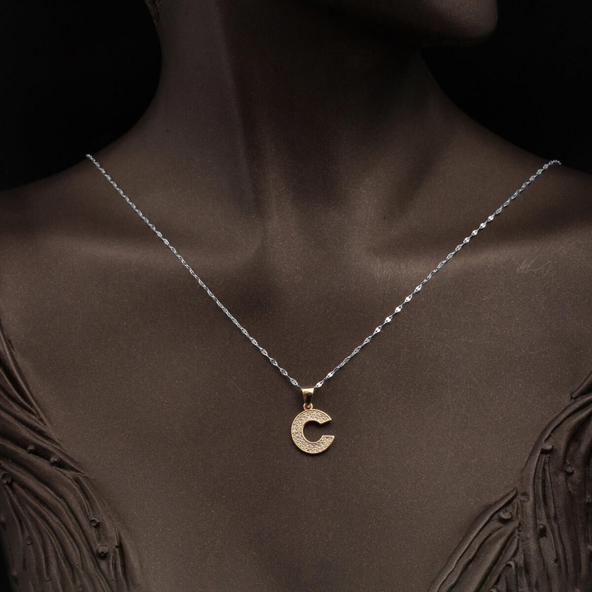 14K Yellow Gold Initial C Cubic Zirconia Pendant